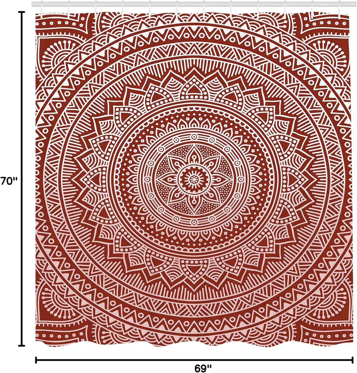 Ambesonne Mandala Shower Curtain, Abstract Floral Design with Themes Native South East Folkloric Illustration, Cloth Fabric Bathroom Decor Set with Hooks, 69" W x 70" L, Paprika White