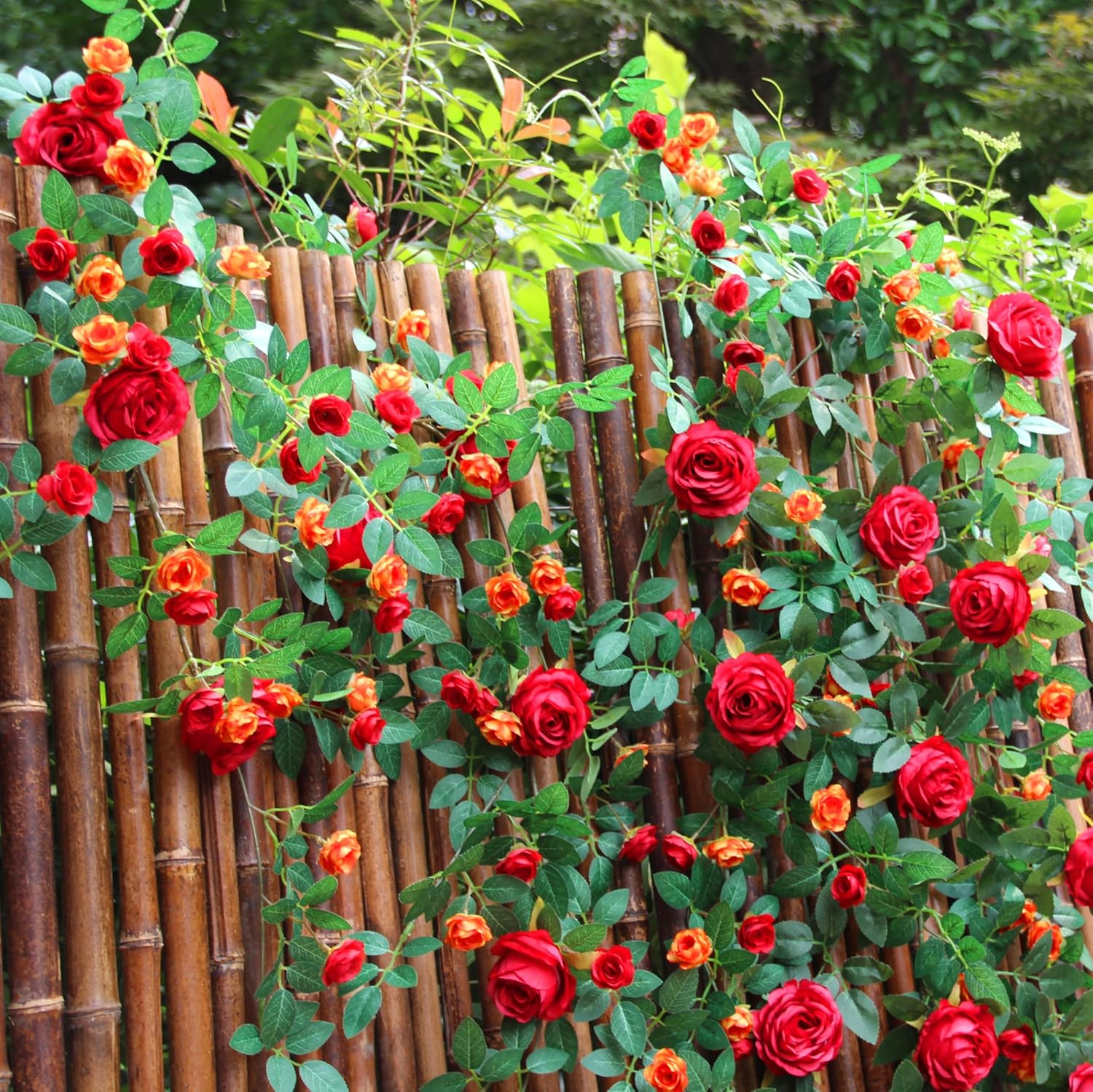 6FT Bendable Flower Garland Hanging Floral Garland Spring Rose Vine Garland for Weding Home Room Wall Arc Decor (Red, 2pcs) - Image 4