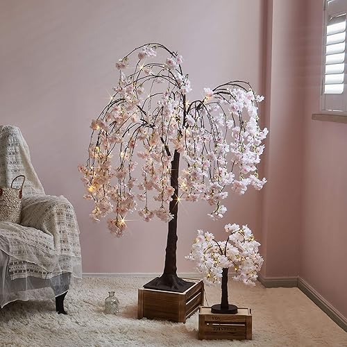 Miniatura 5 de LITBLOOM Árbol de cerezo iluminado de 4 pies, guirnalda de luces de cerezo y árbol bonsái, 18 pulgadas