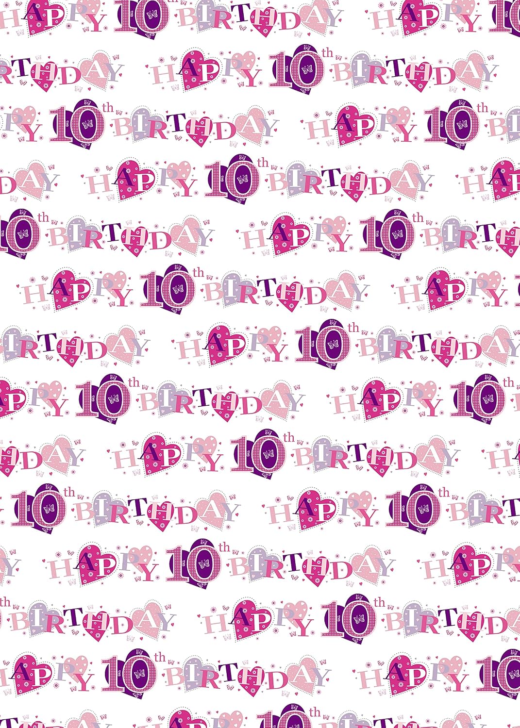 2 Sheets + 2 Gift Tags Heart Design 10th Birthday Pink Female Wrapping Paper Age 10 Birthday Gift Wrap Paper Pink Female (PA) - Image 3