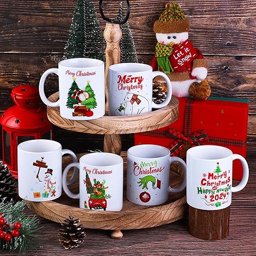 Miniatura 5 de Shojoy 6 tazas de café de Navidad de 13 onzas, taza de café de cerámica con temática navideña, tazas divertidas de Navidad, Año Nuevo, vacaciones