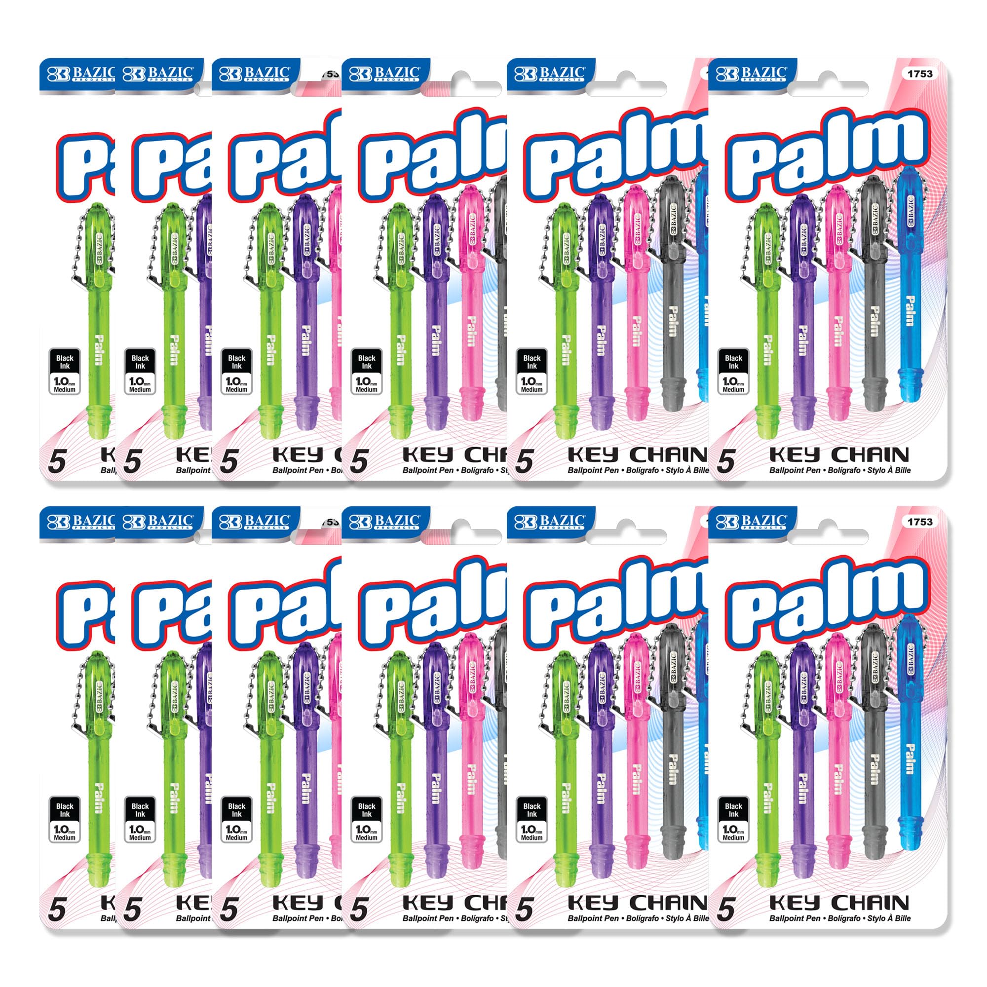 BAZIC PRODUCTS Mini Ballpoint Pen, 1.0 mm Bold Point, Black Ink, Smooth Writing Mini Pens with Compact and Key Chain Design, Ideal for Travel, Badge