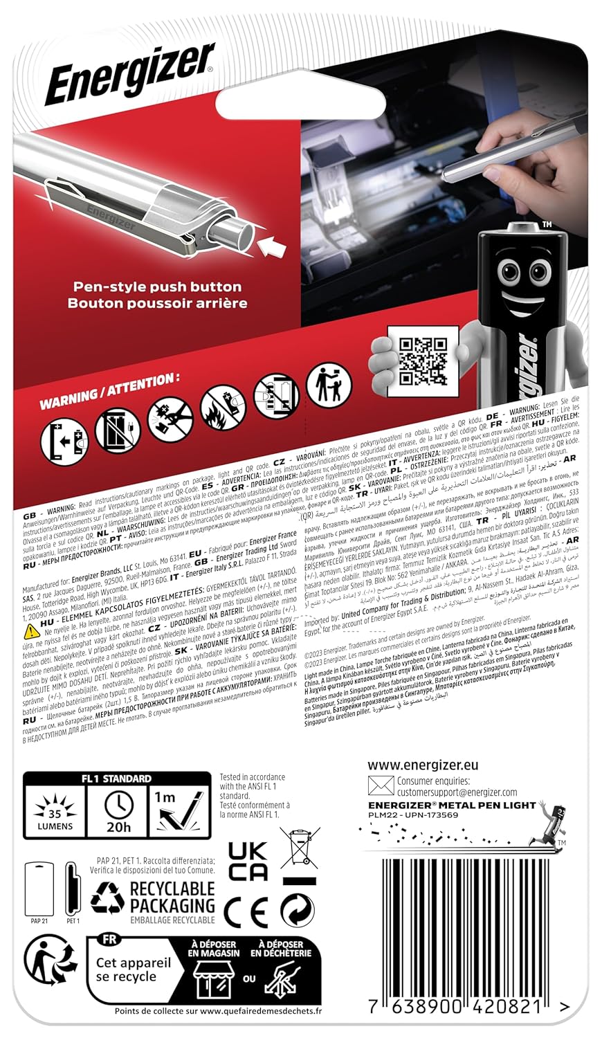 Energizer Metal Pen Inspection Torch PLM22- Compact, high-demonstration LED flashlight, silver, S3819, Observing and Close-Up work perfect Energizer Metal Pen Inspection Torch PLM22- Compact, high-demonstration LED flashlight, silver, S3819, Observing and Close-Up work perfect