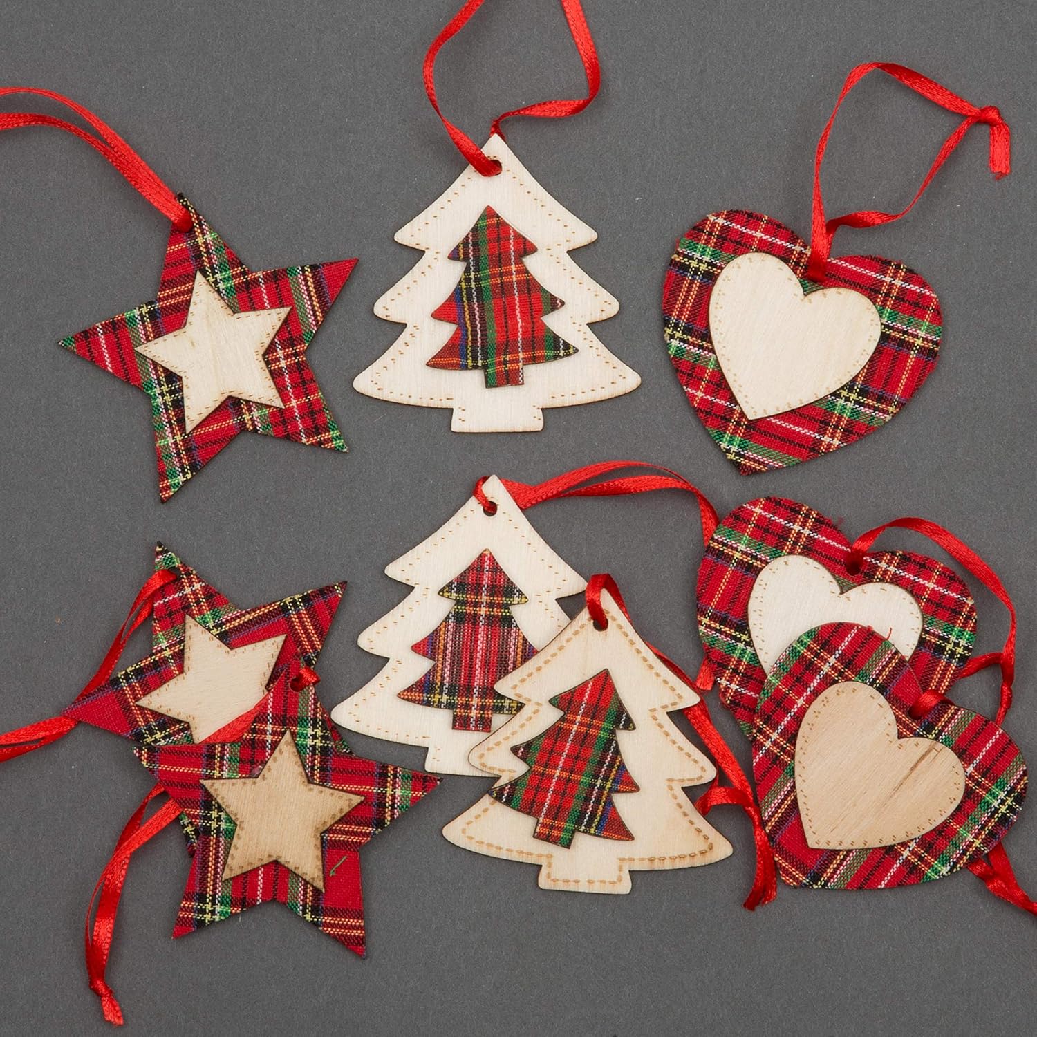 SHATCHI Christmas Tree Ornaments Wooden Aesthetic Hanging Decorations set of 9 pcs Xmas DIY Holiday Home Décor, 3 Star