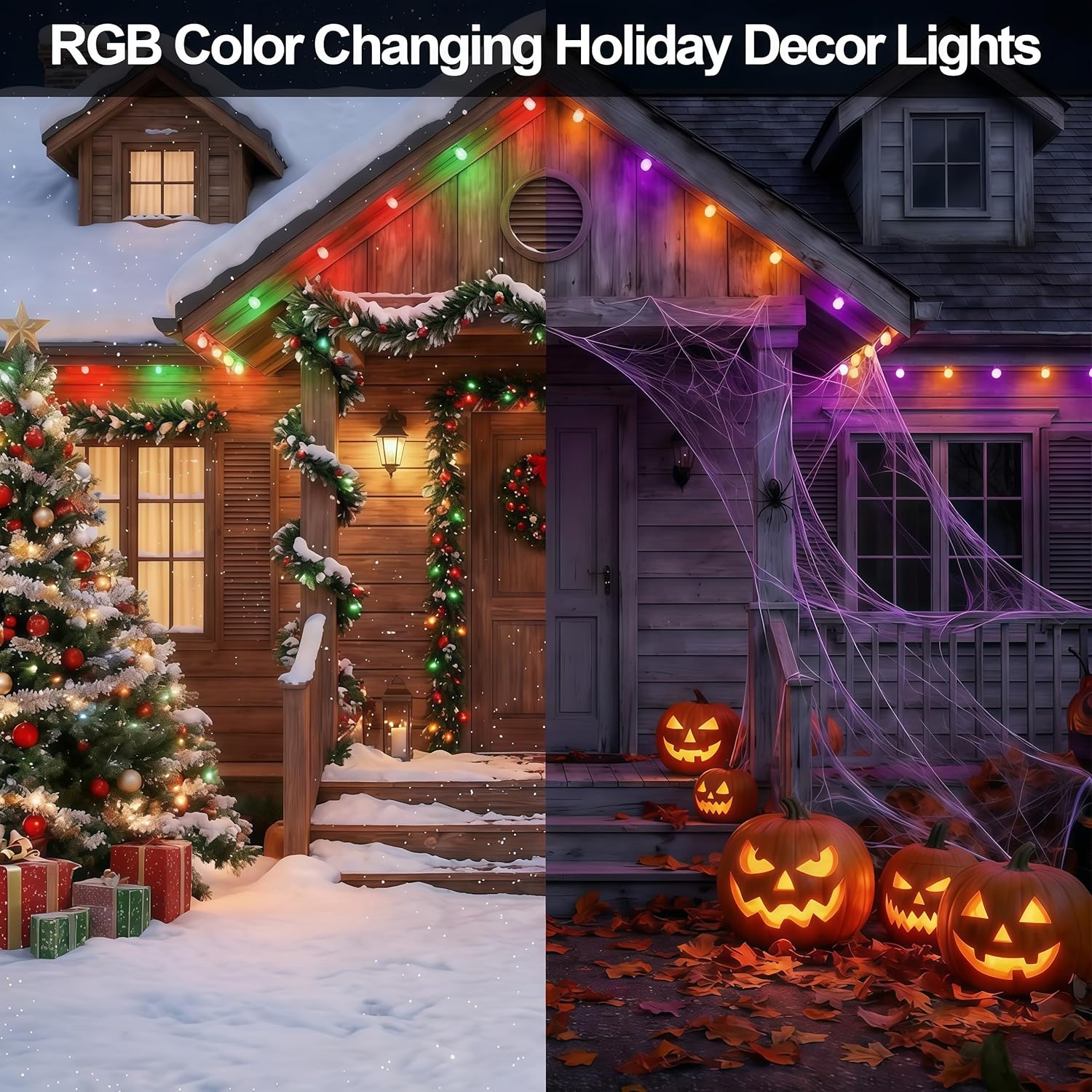 100ft RGB|C Permanent Outdoor Eaves Lights, MOCMO Home App & Remote Control, IP67 Waterproof LED Rain Gutter Lights for Year-Round Christmas Halloween, Music Sync, Smart Timer Schedule