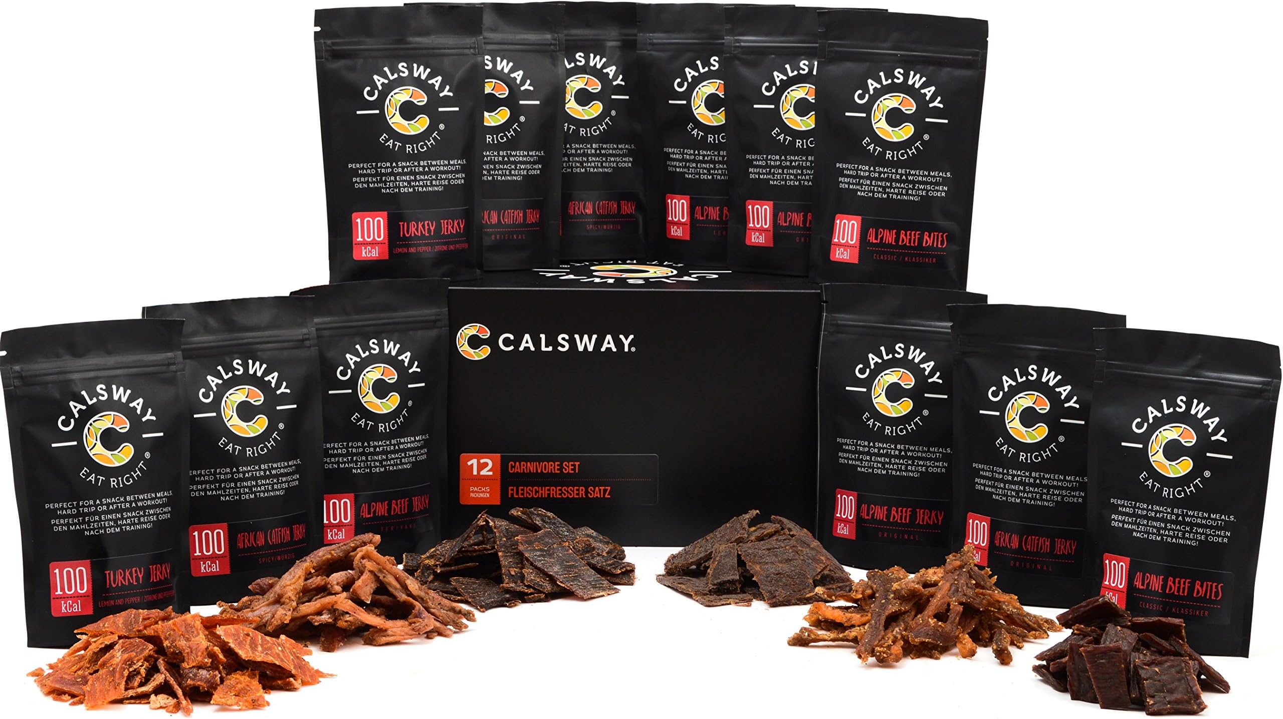 (Pack of 12) CARNIVORE Set Classic - the Box of Assorted Meat and Fish Snacks by Calsway