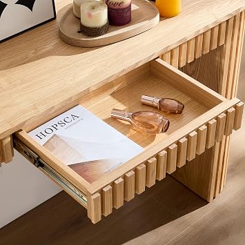 59.05'' Modern Console Table Curved Entryway Table with Storage Drawer for Entry Way Entrance Foyer Living Room Natural Wood