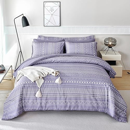 RYNGHIPY Juego de edredón bohemio de color morado polvoriento, tamaño matrimonial para niños, edredón de microfibra suave con sábanas y fundas de