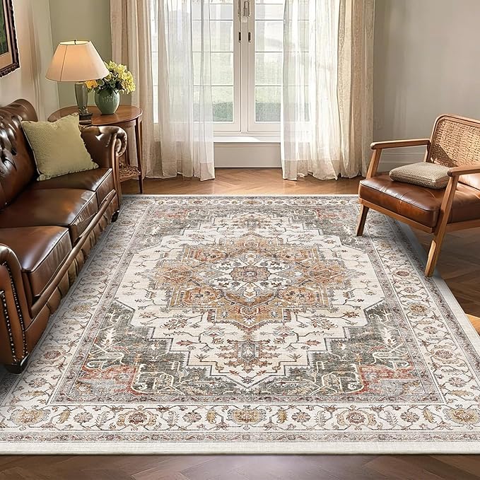 Alfombra 5x7 para sala de estar ultrasuave lavable Vintage Boho Antideslizante miniatura 2