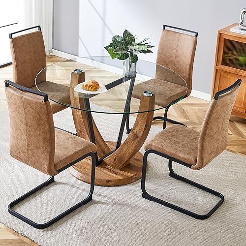 Miniatura 41 de JUFU Juego de mesa redonda de comedor para 6 con sillas, juego de mesa y sillas de 48" compuesto por 6 piezas con superficie de mármol y asiento