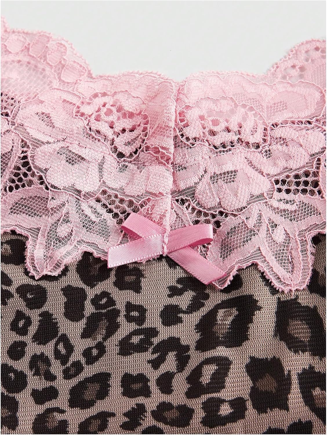 OYOANGLE Women's Leopard Print Lace Mesh Cami Top Y2K Spaghetti Strap Tank Top Slim Fitted Cute Aesthetic Top - Image 3