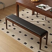 Vista 18 de Banco de comedor 100% madera maciza de 47.2'', banco largo de madera de roble para mesa de comedor, pie de cama, entrada, pasillo, respaldo de sofá