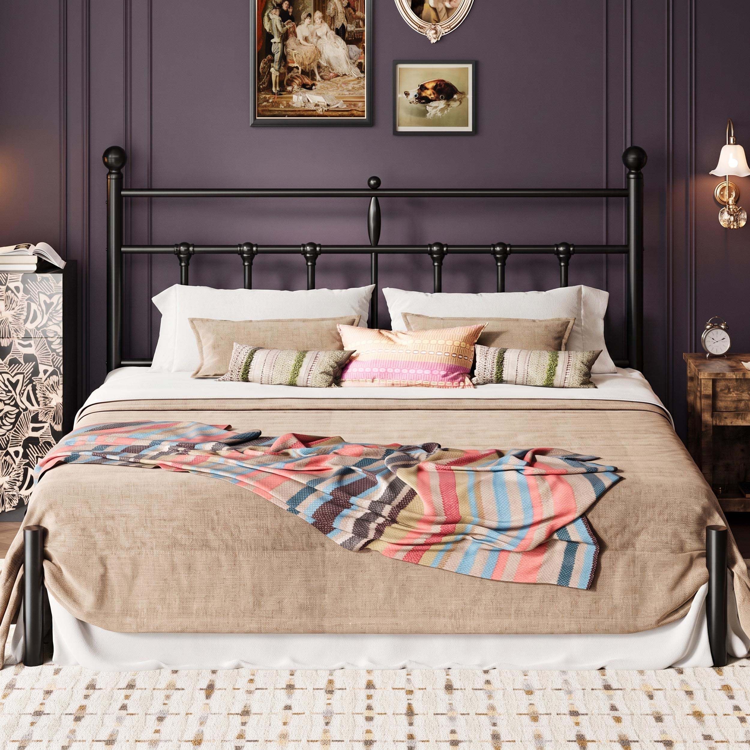 SHA CERLIN King Size Metal Platform Bed Frame with Victorian Vintage Headboard/Under Bed Storage/No Box Spring Needed/Easy Assembly/Noise Free/Mattress Foundation/Black