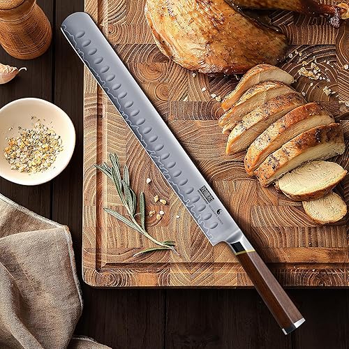 Miniatura 6 de HOSHANHO Brisket Cuchillo japonés de acero de alto carbono de 12 pulgadas para cortar carne y barbacoa, cuchillos afilados con mango ergonómico y