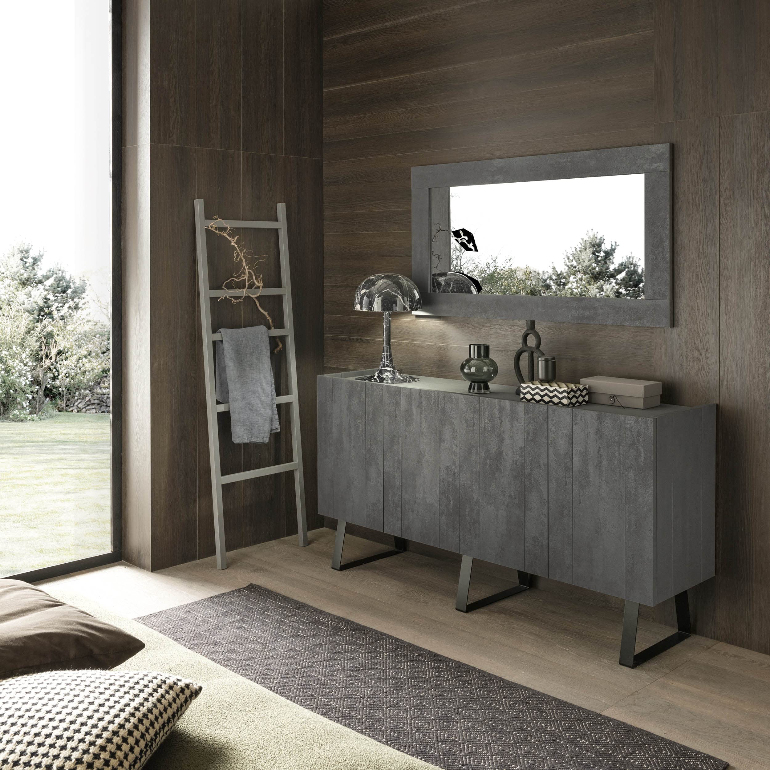 ARHome Sideboard Urban, 160 x 42 x 84 cm, Dunkler Beton, Anrichte 4 Türen, Made in Italy