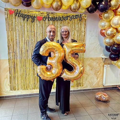 Miniatura 6 de KatchOn, Globo dorado de 40 pulgadas con el número 35, lámina de Mylar reutilizable, decoraciones de cumpleaños 35 para hombres y mujeres, cinta de