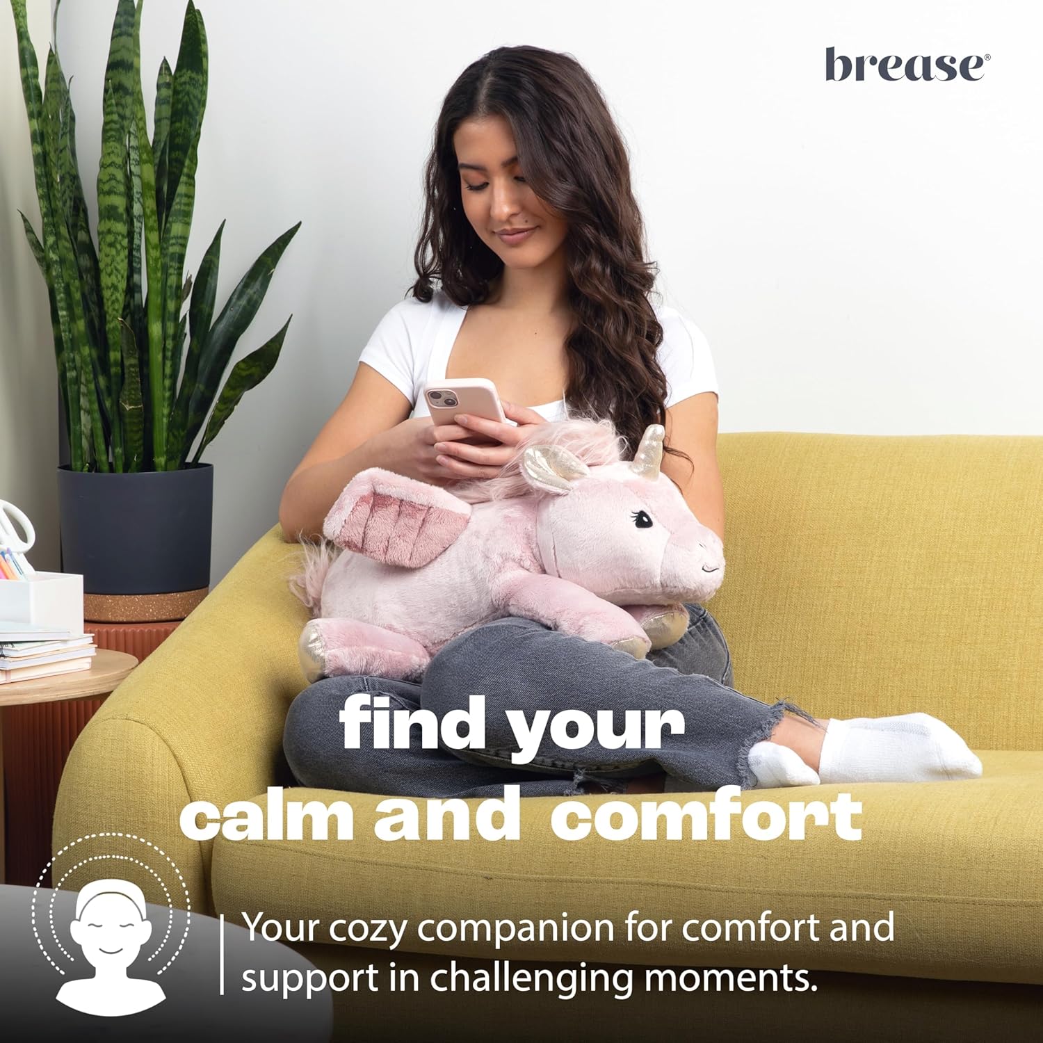 Brease 5 lb Unscented Weighted Pink Unicorn Stuffed Animal - Large, Cute Plush Toy Unicorn for Gentle Embrace, Peaceful Moments, Snuggly Companion for Kids & Adults, Ideal Heavy Plushie for All Ages