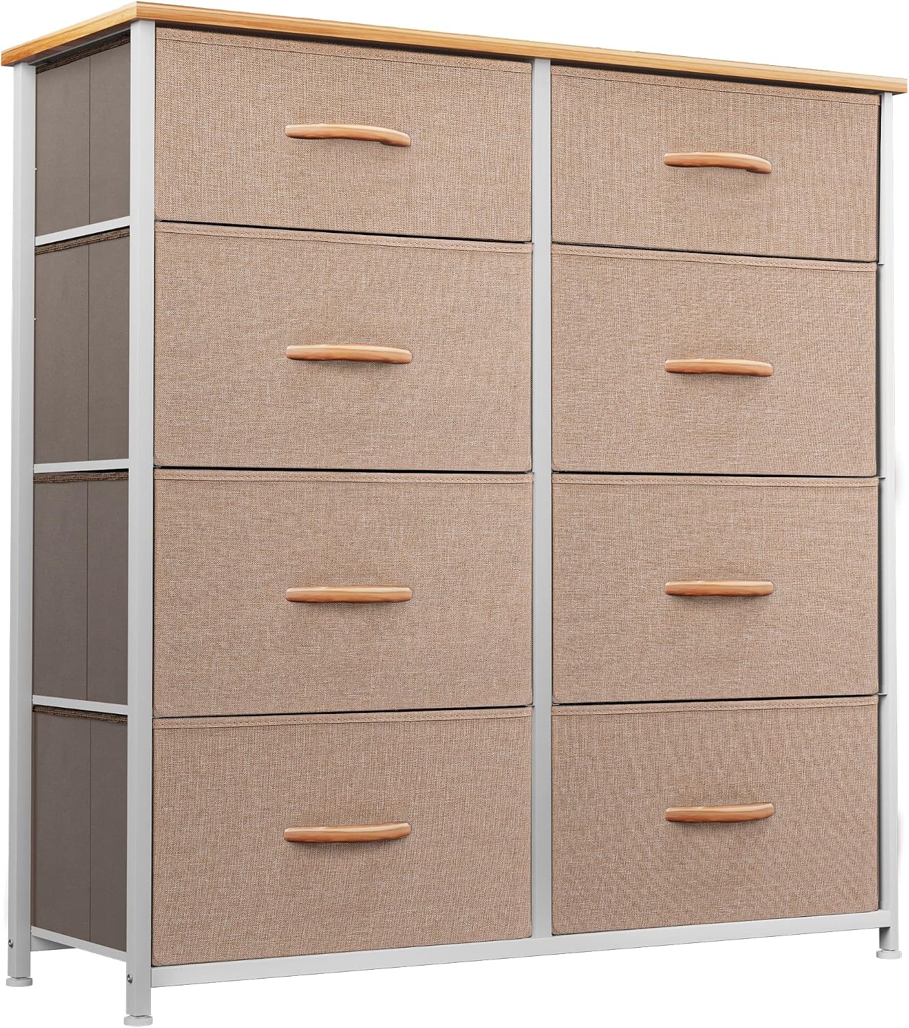 YITAHOME Dresser for Bedroom, Tall Dresser with 8 Drawers, Chest of Drawers for Closet, Living Room, Nursery, Sturdy Steel Frame, Wooden Top, Beige