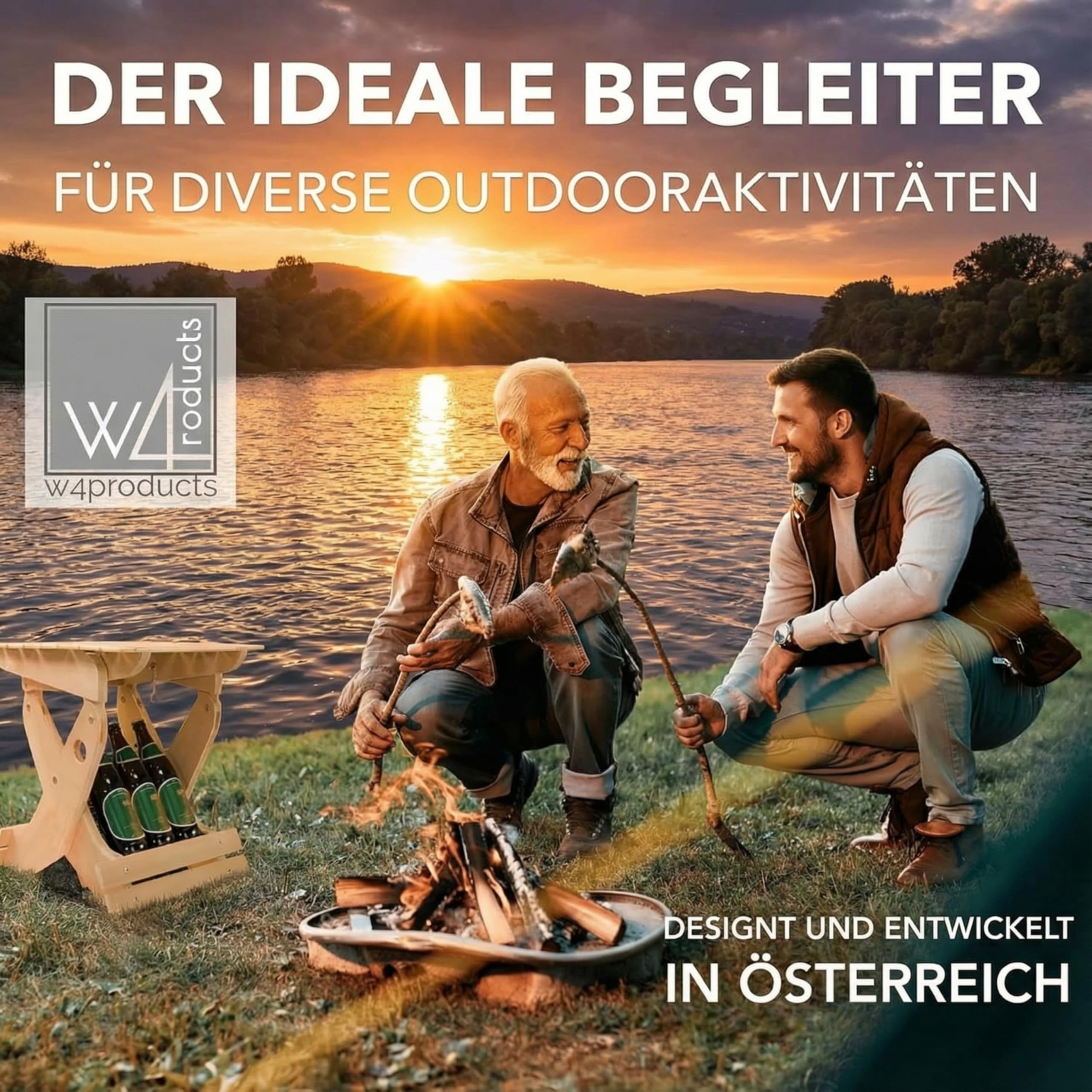 W4 Products Männerhandtasche Holz - Klappbarer Bierträger mit Sitzfunktion - Bier Geschenk für Männer & Bierliebhaber - 6er Flaschenträger aus Holz - Männerhandtasche Bier - Bierträger klappbar