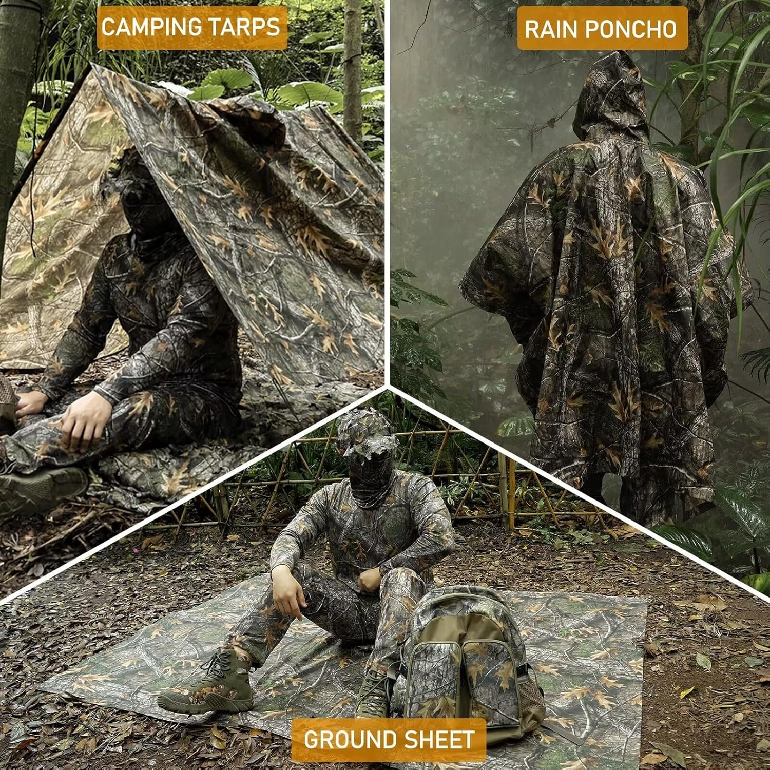 LOOGU Rain Poncho Waterproof Hooded Rain Coat Multi-Use Camo Shelter Ground Sheet for Hunting Camping Hiking - Image 6