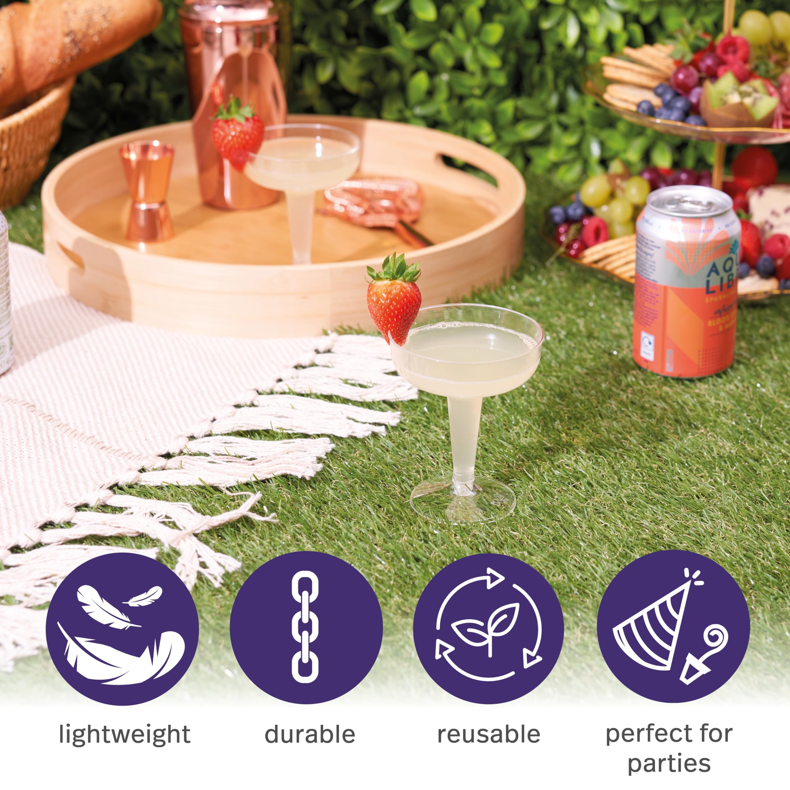 MATANA 24 eleganckie plastikowe szklanki coupe na koktajle, martini, maragaritę, szampana, wino (120 ml) - przezroczyste, solidne i wielokrotnego użytku na wesela, urodziny, imprezy i wydarzenia
