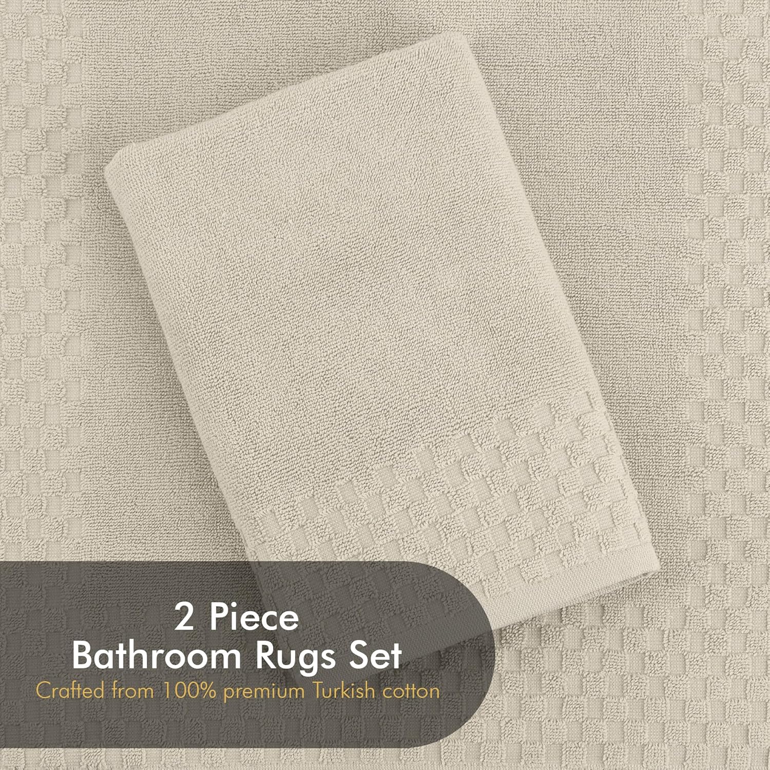 Classic Turkish Towels CTT - 2 Piece Bathroom Rugs Set, 100% Cotton Bath Mats, Non-Slip, Comfy & Highly Absorbent Bathroom Floor Mats, Machine Washable | 20"x34" (Almond)