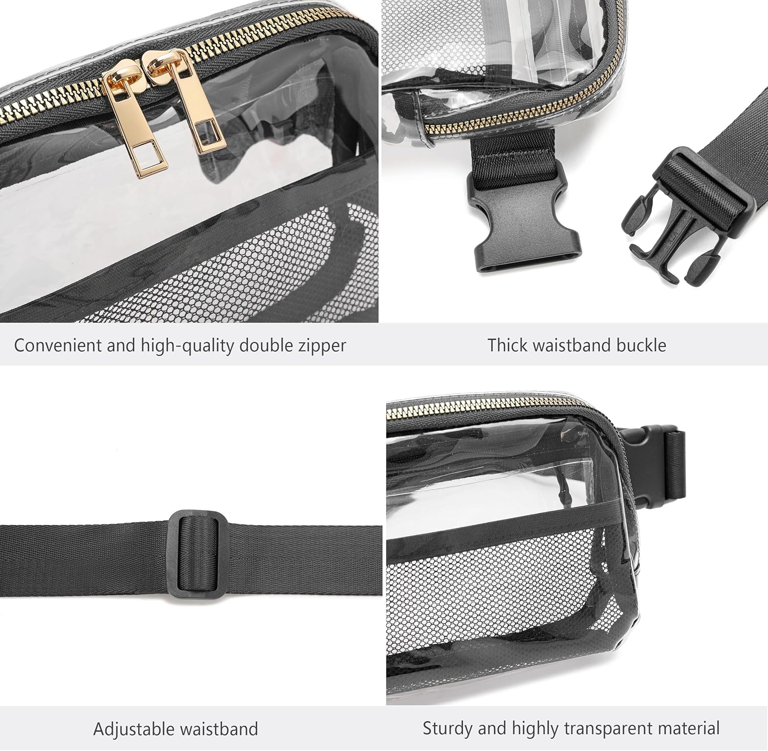 Clear Belt Bag Stadium Approved for Women Men With Adjustable Strap - Fanny Pack Crossbody Waist Bag for Concerts, Sports, Travelling, Hiking, Running (Black) - Image 5