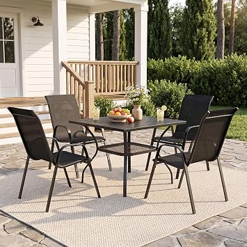 VICLLAX 5 Pieces Patio Dining Set, Outdoor Table & Chairs for 4, Black