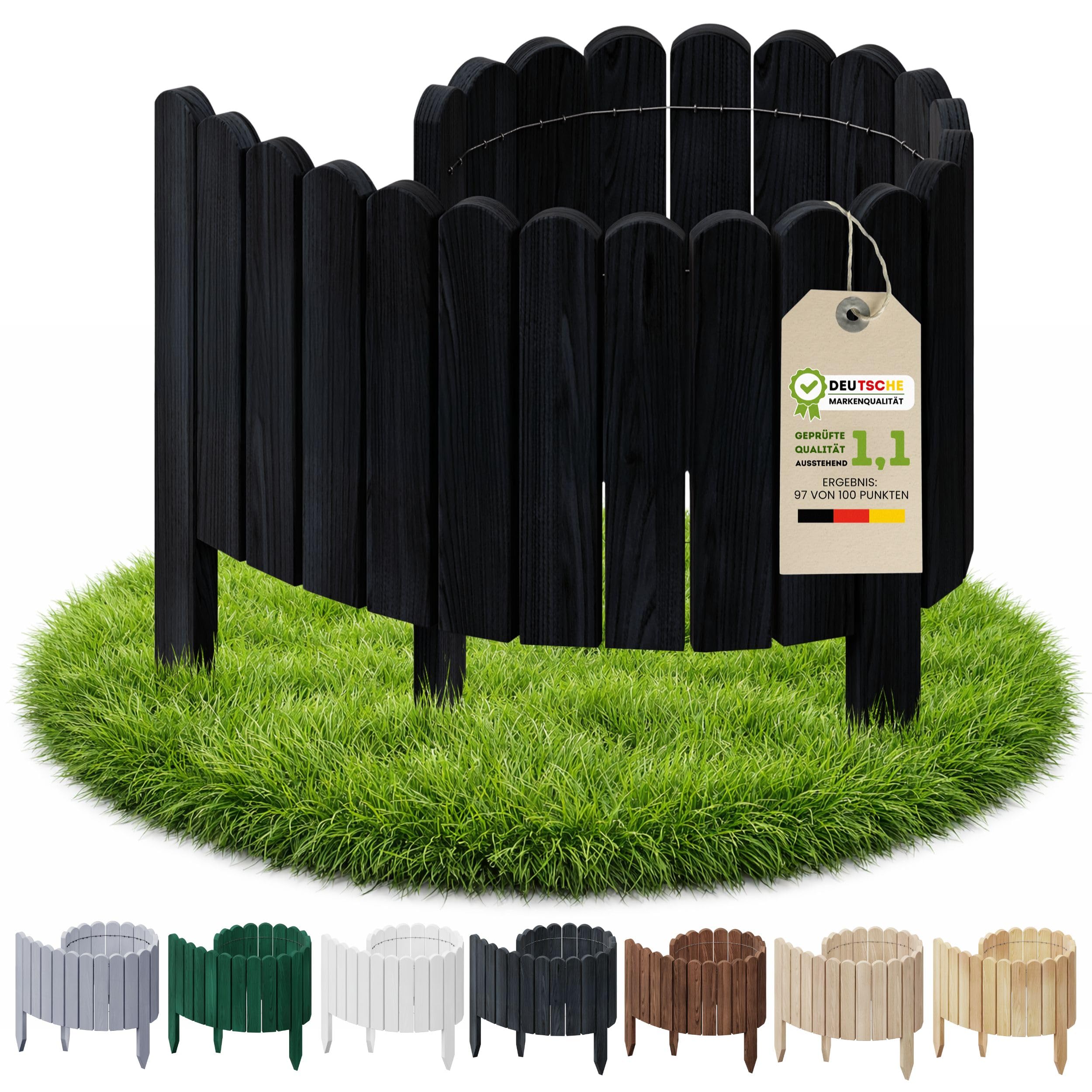 Floranica Garden Border Lawn Edging 20 x 100 cm Black Wooden Lawn Edge Garden Fence Wooden Fence Flexible Roll Border