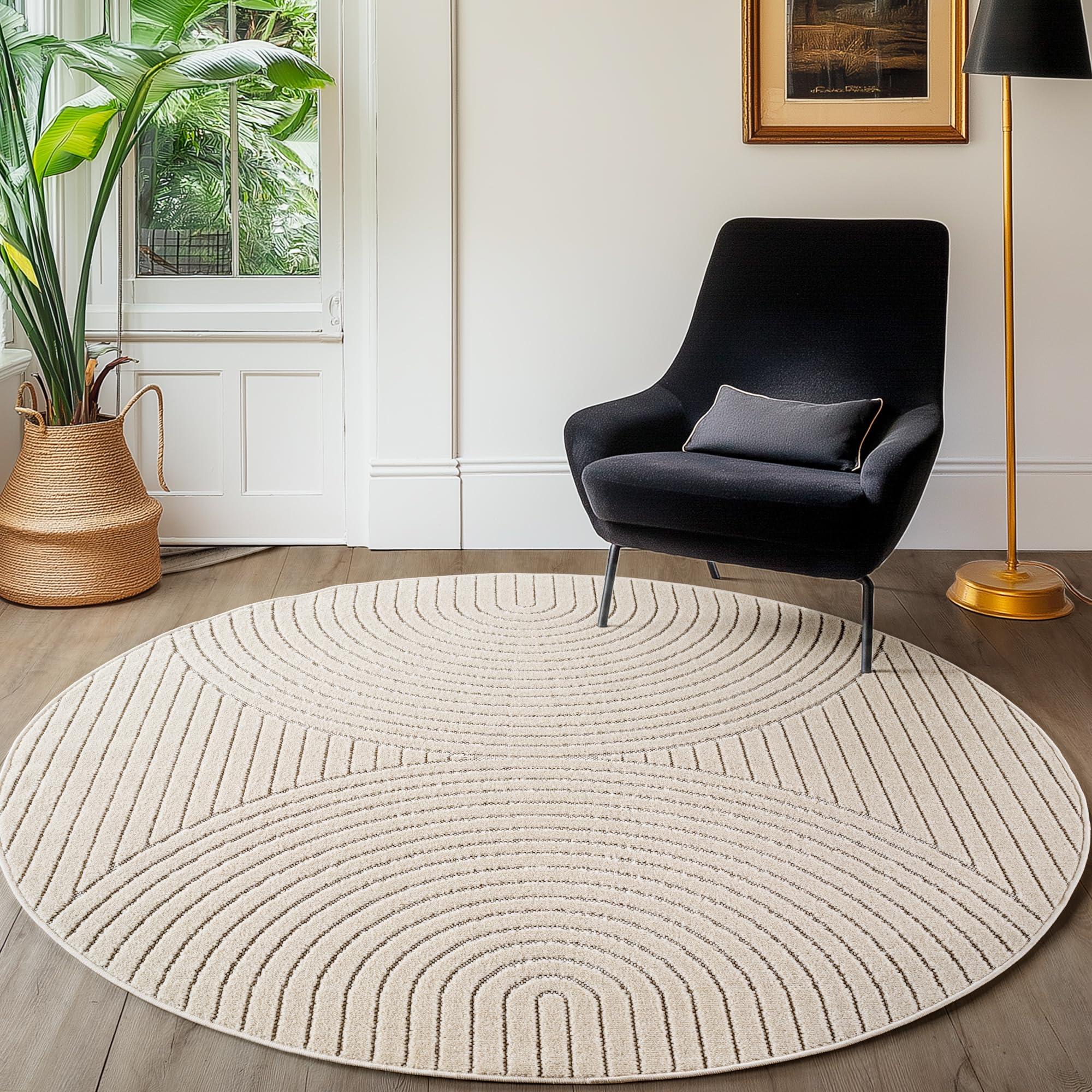 SIMPEX Kurzflor Teppich Wohnzimmer, Schlafzimmer, Küche, 3D Hoch-Tief-Effekt, Skandinavisch Boho Motiv, für Outdoor Bereich geeignet Terrassen oder im Balkon