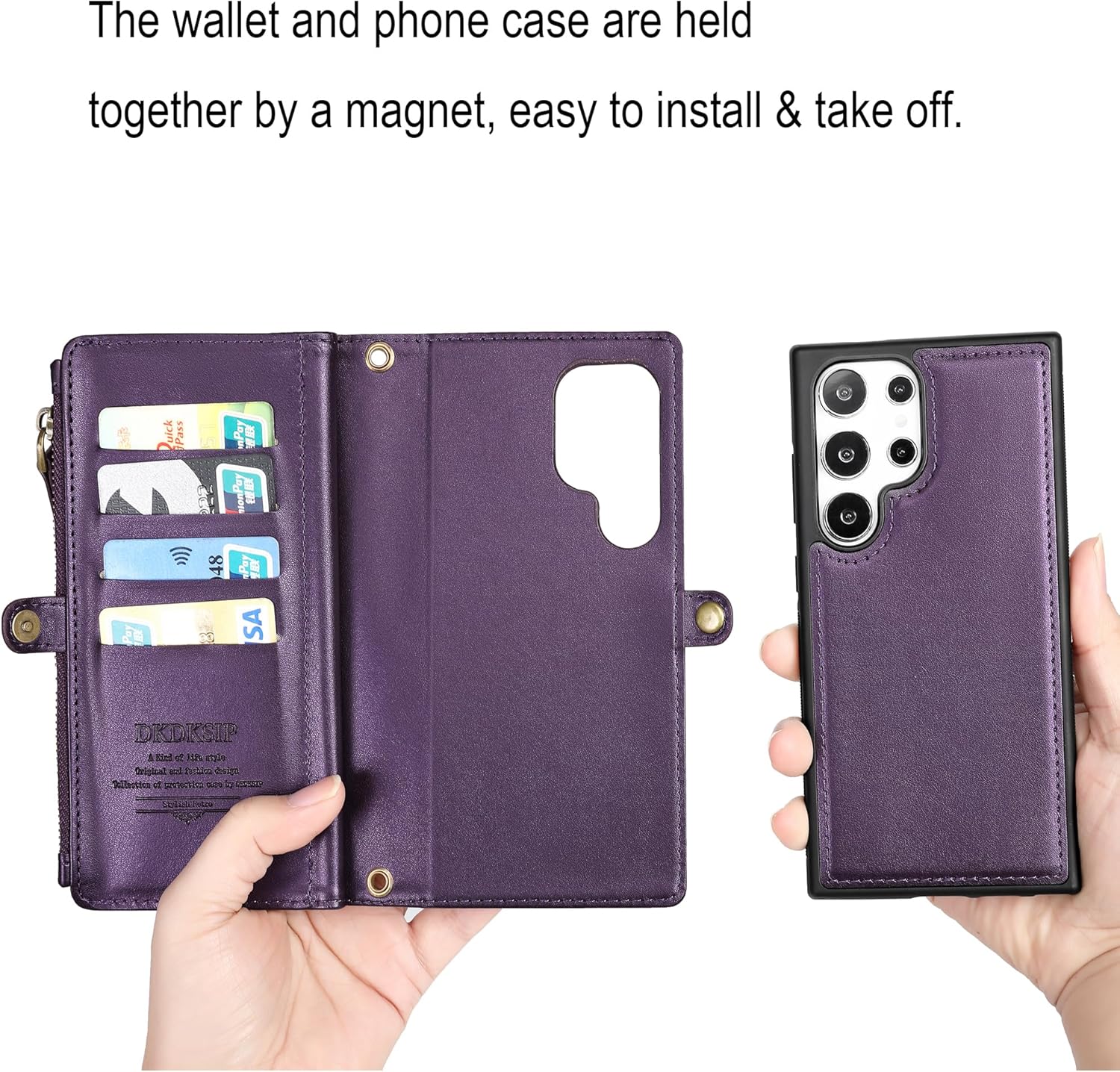 for Samsung Galaxy S24 Ultra Wallet Case for Women, [Wireless Charging] [RFID Blocking] [12 Card Holder], Leather Detachable Magnetic Strap Phone Case for Galaxy S24 Ultra 6.8", Purple - Image 4