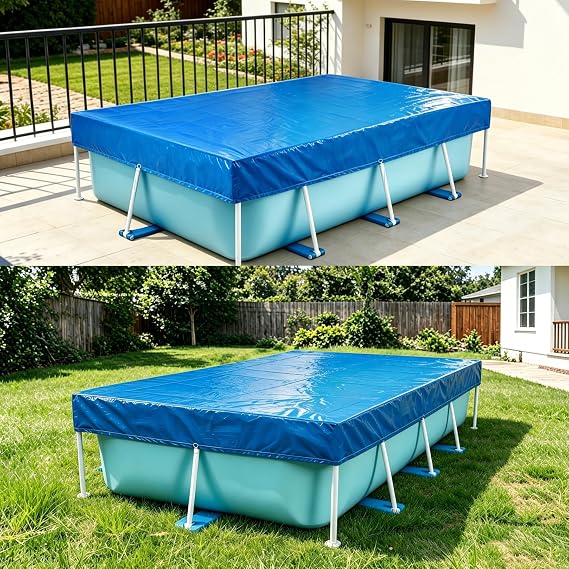 224 x 154 cm Pool Cover, Rectangular Summer Pool Cover, Blue Pool Cover for Rectangular Pools (224 × 154 cm)
