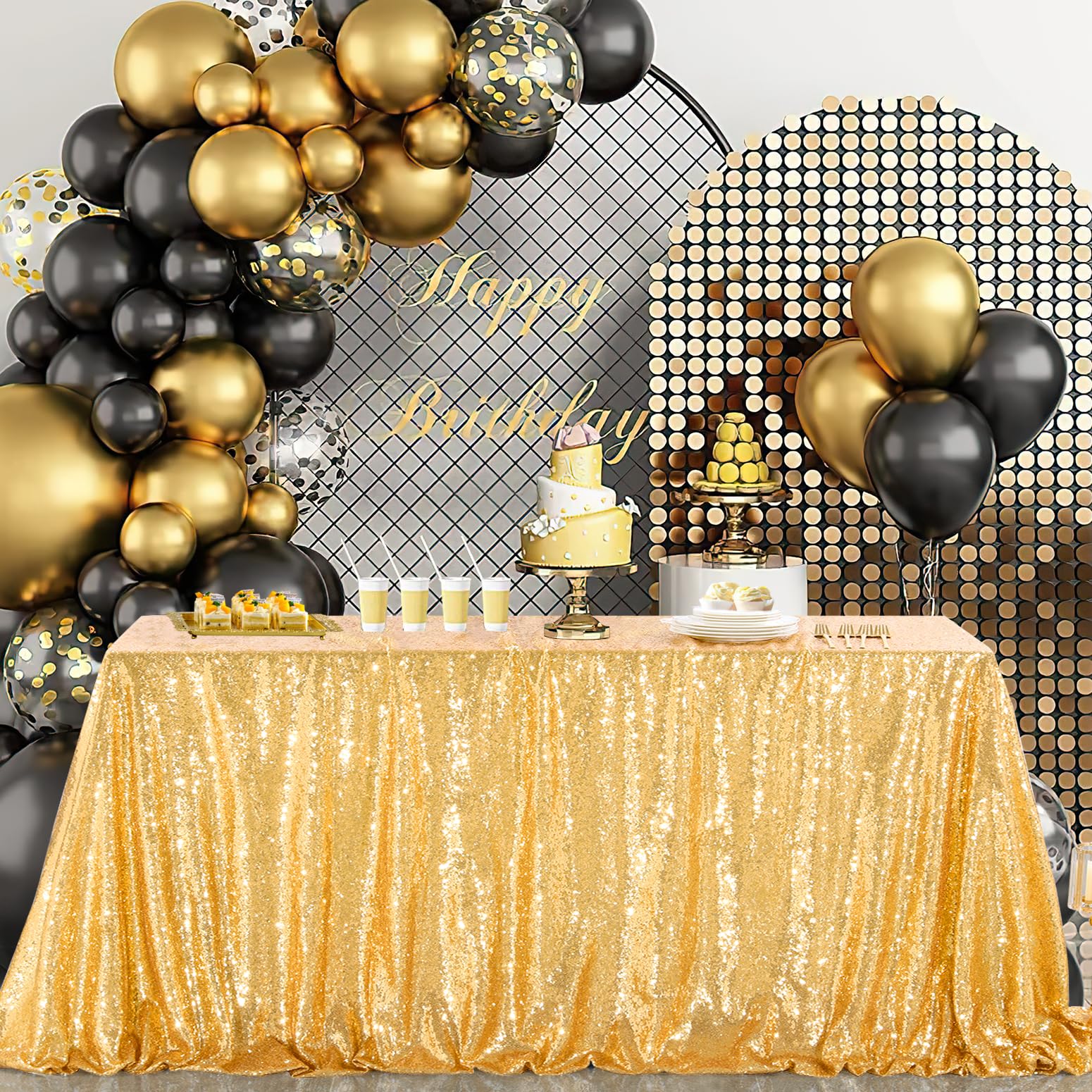 B-COOL Gold Rectangle Sequin Tablecloth 90x156-Inch Sparkly Wedding Tablecloth Long Glitter Table Overlays for Event Party Banquet