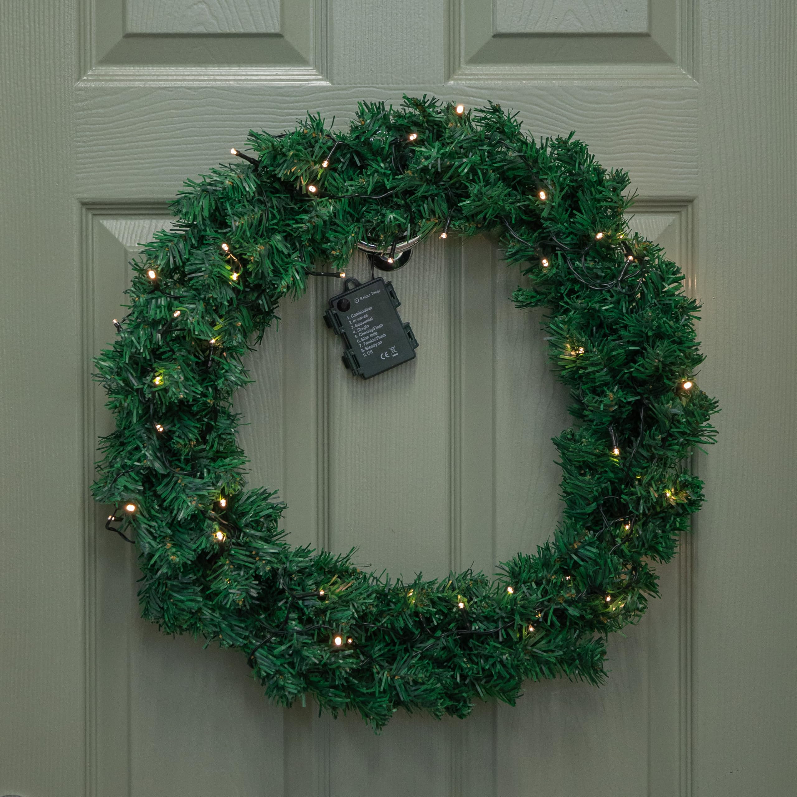 Samuel Alexander Pre Lit Christmas Wreath 60cm Green - Warm White LEDs - 160 Tips