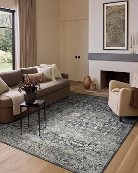 Loloi Amber Lewis Josie Collection JOS-01 Ocean/Natural 7-6" x 9-6", .13" Pile Height, Low Profile, Machine Washable, Area Rug
