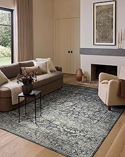 Loloi Amber Lewis Josie Collection JOS-01 Ocean/Natural 6'-0" x 9'-0", .13" Pile Height, Low Profile, Machine Washable, Area Rug