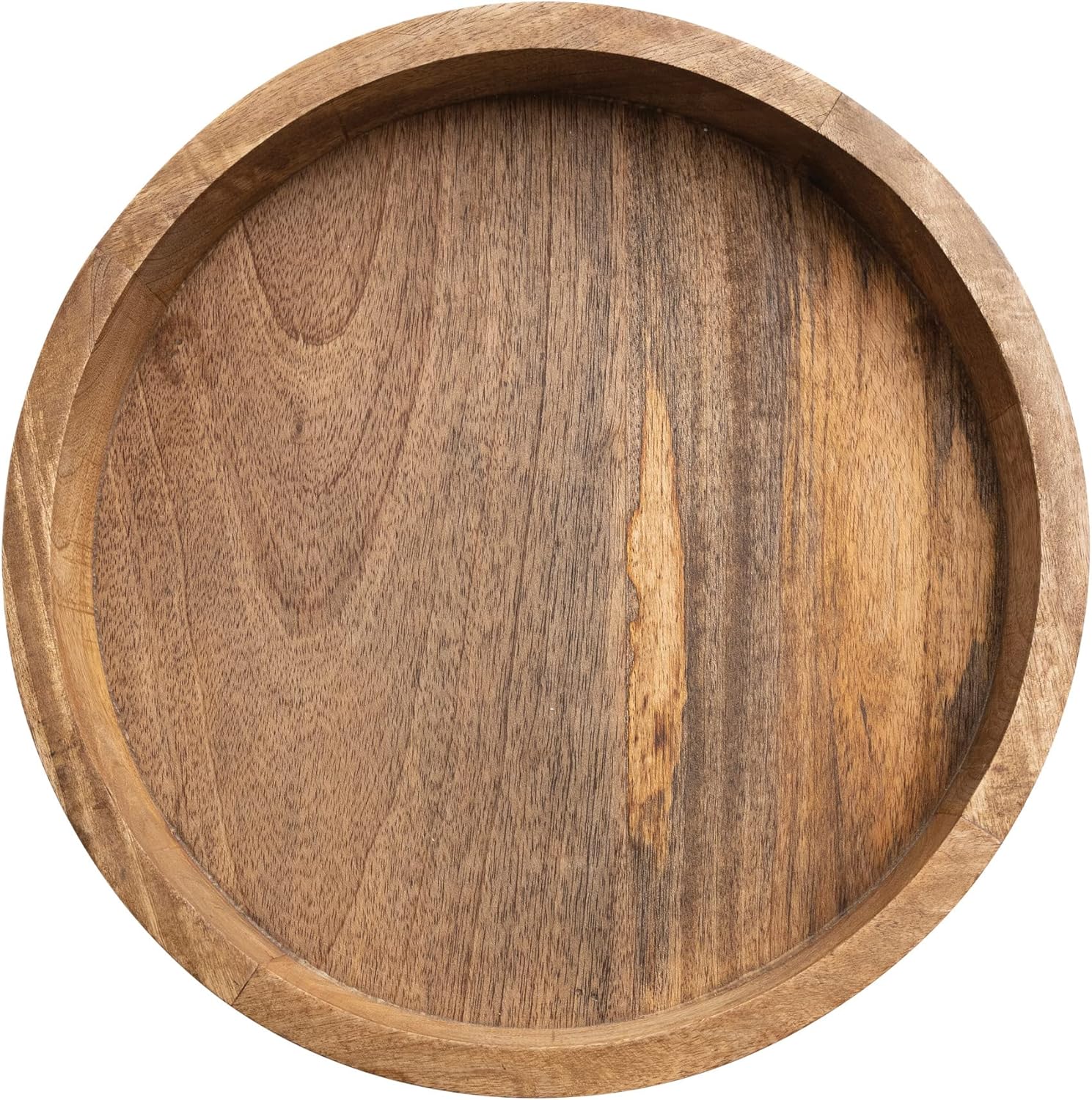 Boho Footed Wood Tray with Carved Design, Natural