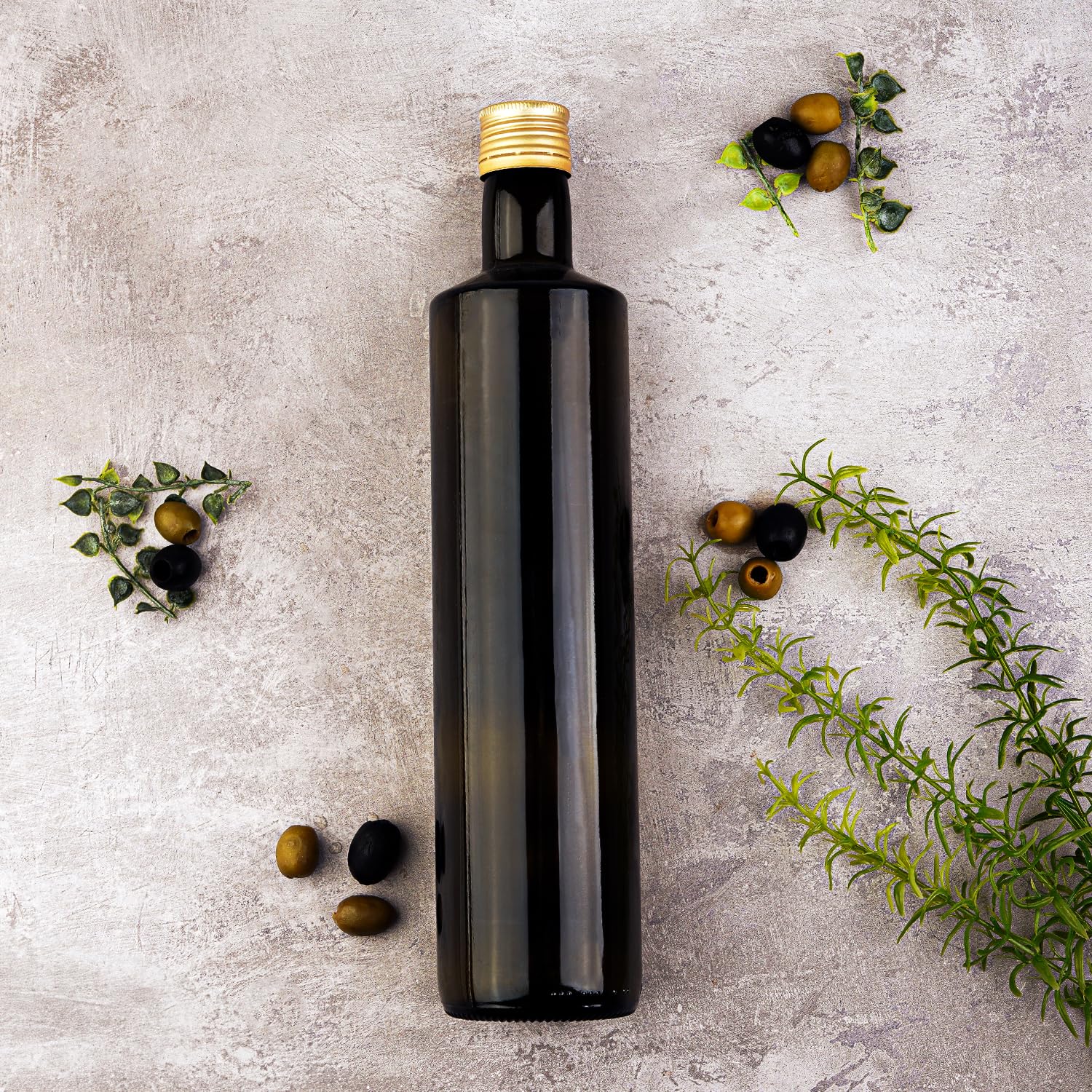 Szklana butelka 750 ml, oliwkowa zieleń – butelka na olej, ocet i wielofunkcyjna – pusta szklana butelka do kuchni, gastronomii (40 x czarne zamknięcie)