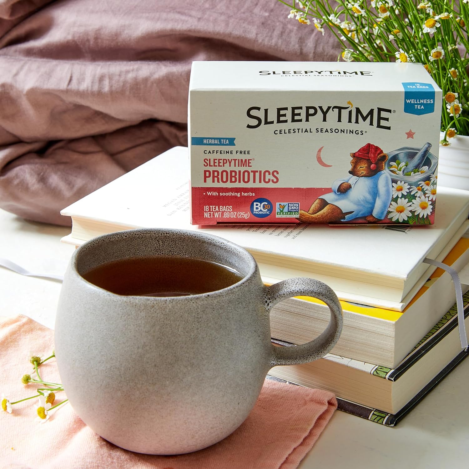 Celestial Seasonings Sleepytime Wellness Tea Plus Probiotics, Caffeine Free, 18 Tea Bags Box, (Pack of 6)