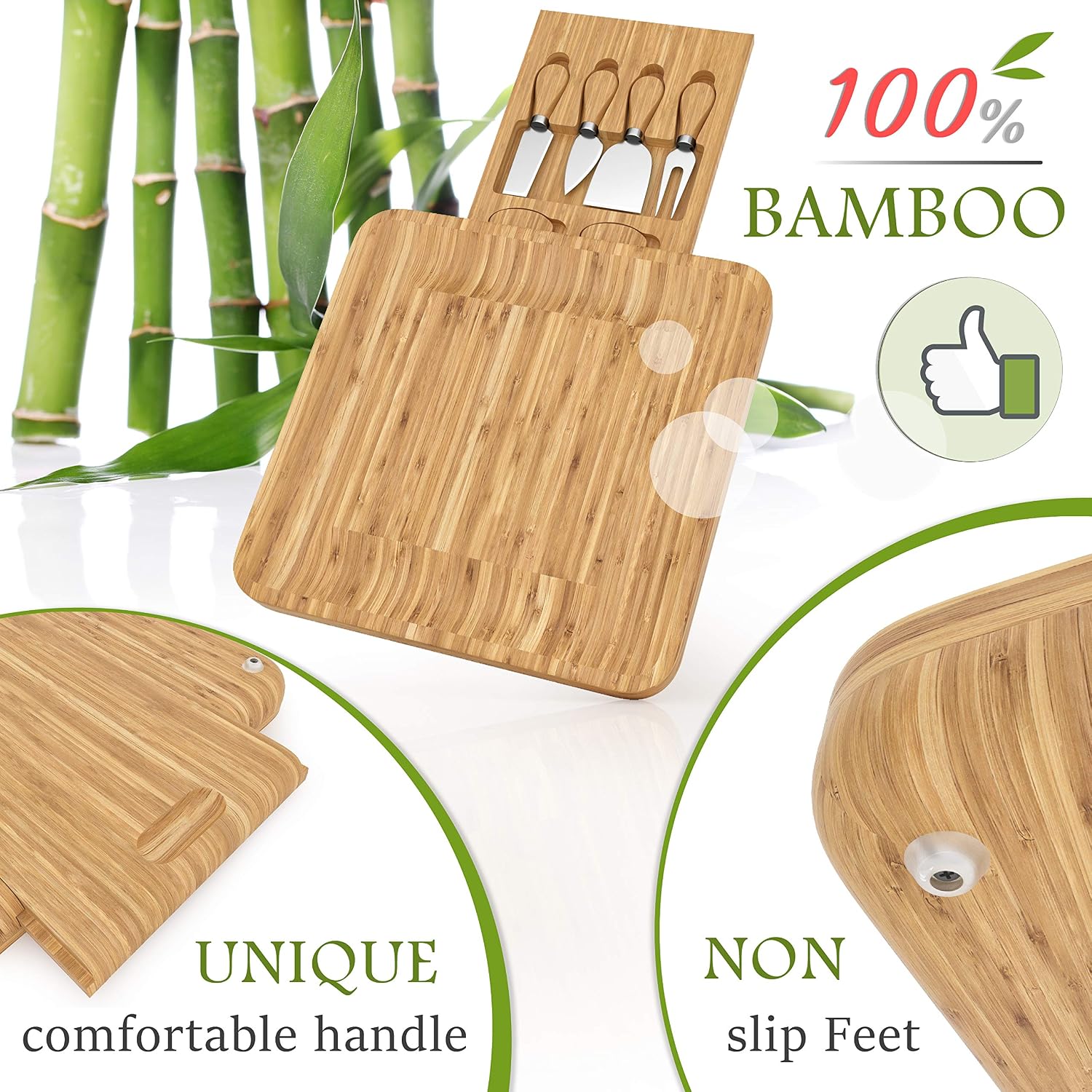 🔥 Flash Sale CheeserWe Bamboo Cheese Board & Cuterly set - Wooden Serving Tray for Charcuterie Meat Platter, Fruit & Crackers - Slide Out Drawer with 4 Stainless Steel Knives New Deal CheeserWe Bamboo Cheese Board & Cuterly set - Wooden Serving Tray for Charcuterie Meat Platter, Fruit & Crackers - Slide Out Drawer with 4 Stainless Steel Knives