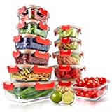 24-Piece Glass Food Storage Containers with Lids - 12 Stackable Heavy Duty Meal Prep Containers w/ 12 Airtight Lids - Microwave, Freezer, & Dishwasher Safe for Food, Snacks, & Fruit-(Red)