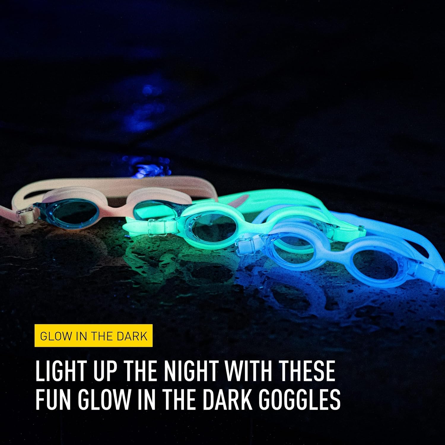 FINIS FlowGlow Swim Goggles - Glow-in-the-Dark Goggles for Pool or Open Water - Adjustable Strap - Adult