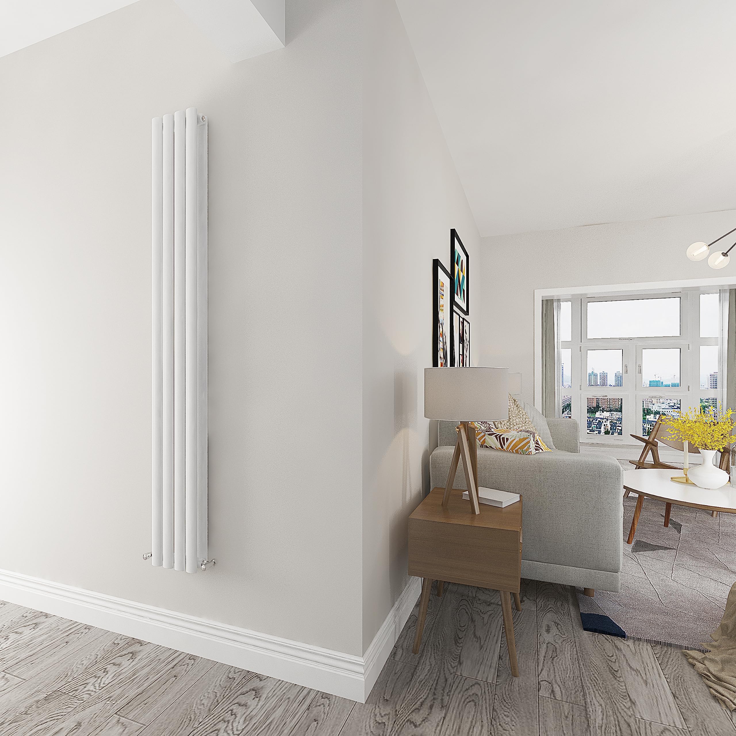 Skybathroom | 1800x236mm Vertical White Oval Double Panel Tall Upright Central Heating Radiator