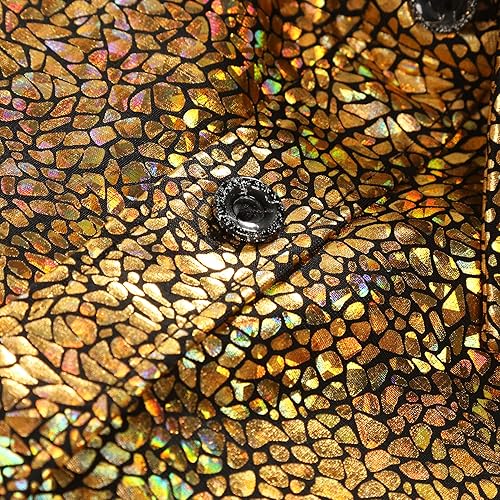 Vista 5 de WULFUL Camisa de discoteca para hombre, manga corta, con botones, de los años 70, disfraz de fiesta