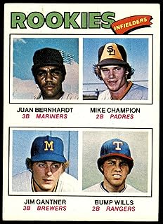 1977 Topps # 494 Rookie Infielders Jim Gantner/Bump Wills/Mike Champion/Juan Bernhard Mariners/Padres/Brewers/Rangers (Bas...