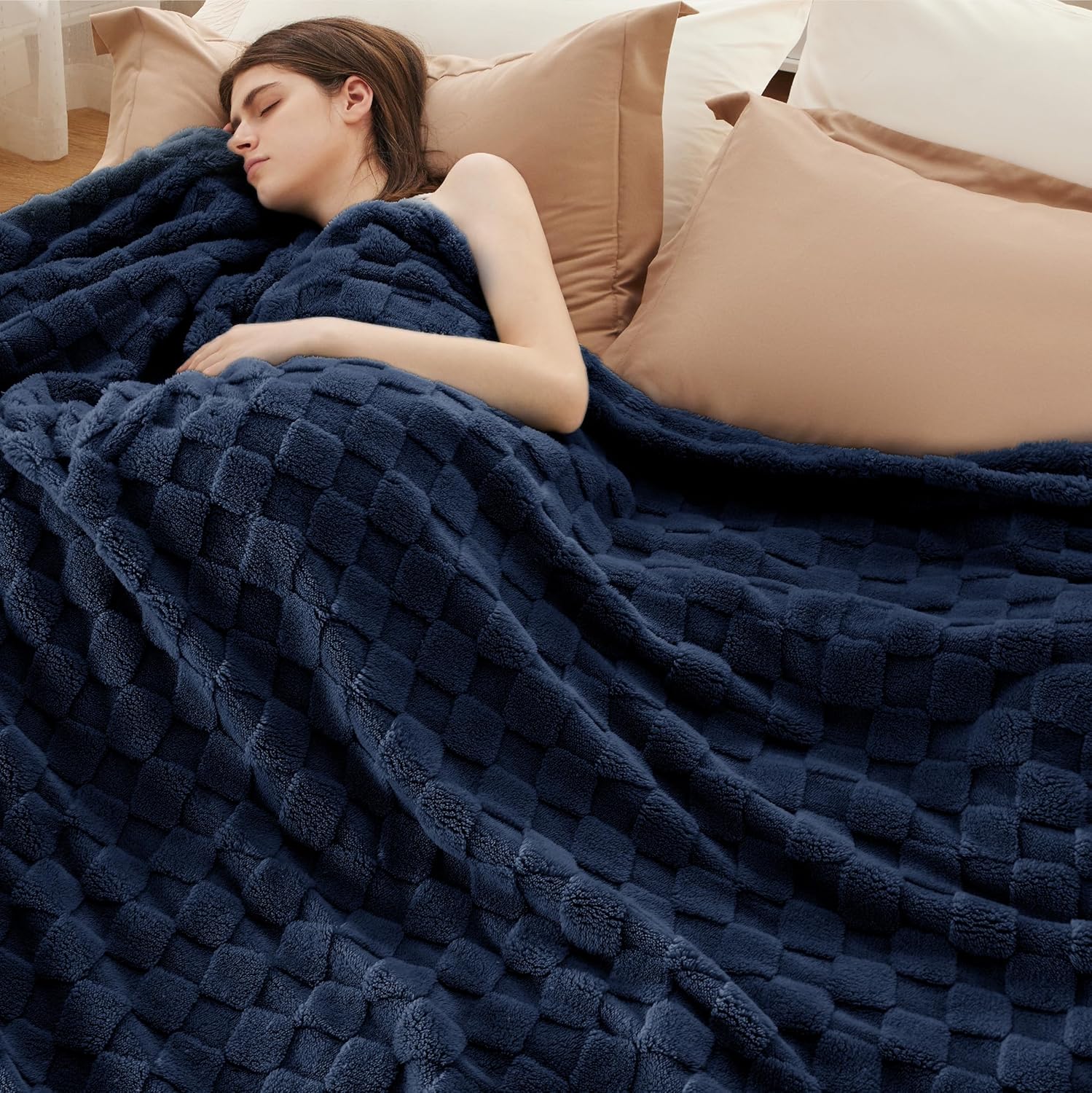 Bedsure GentleSoft Blankets Queen Size for Bed - Super Soft Cozy Blanket for Women Men Girls, Large Fuzzy Fleece Throw for Bedroom Decor, Navy, 90x90 Inches - Image 2