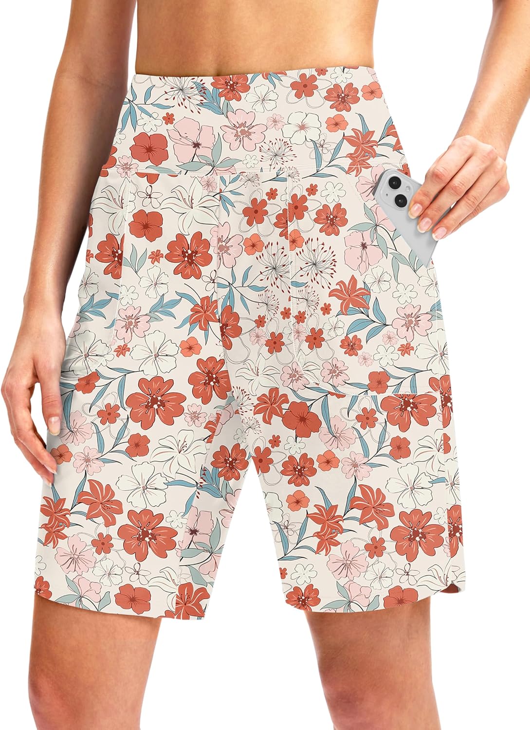 Viodia Women's 9" Long Swim Board Shorts with Pockets High Waisted Beach Swimsuits Knee Length Short for Women with Liner