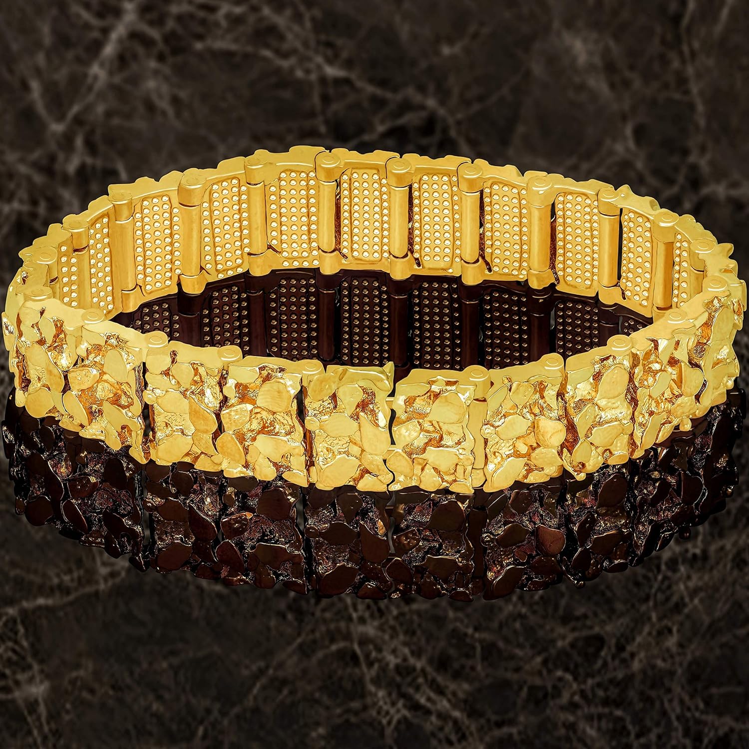 LIFETIME JEWELRY 16mm Rugged Nugget Link Bracelet for Men and Women 24k Gold Plated - Image 4