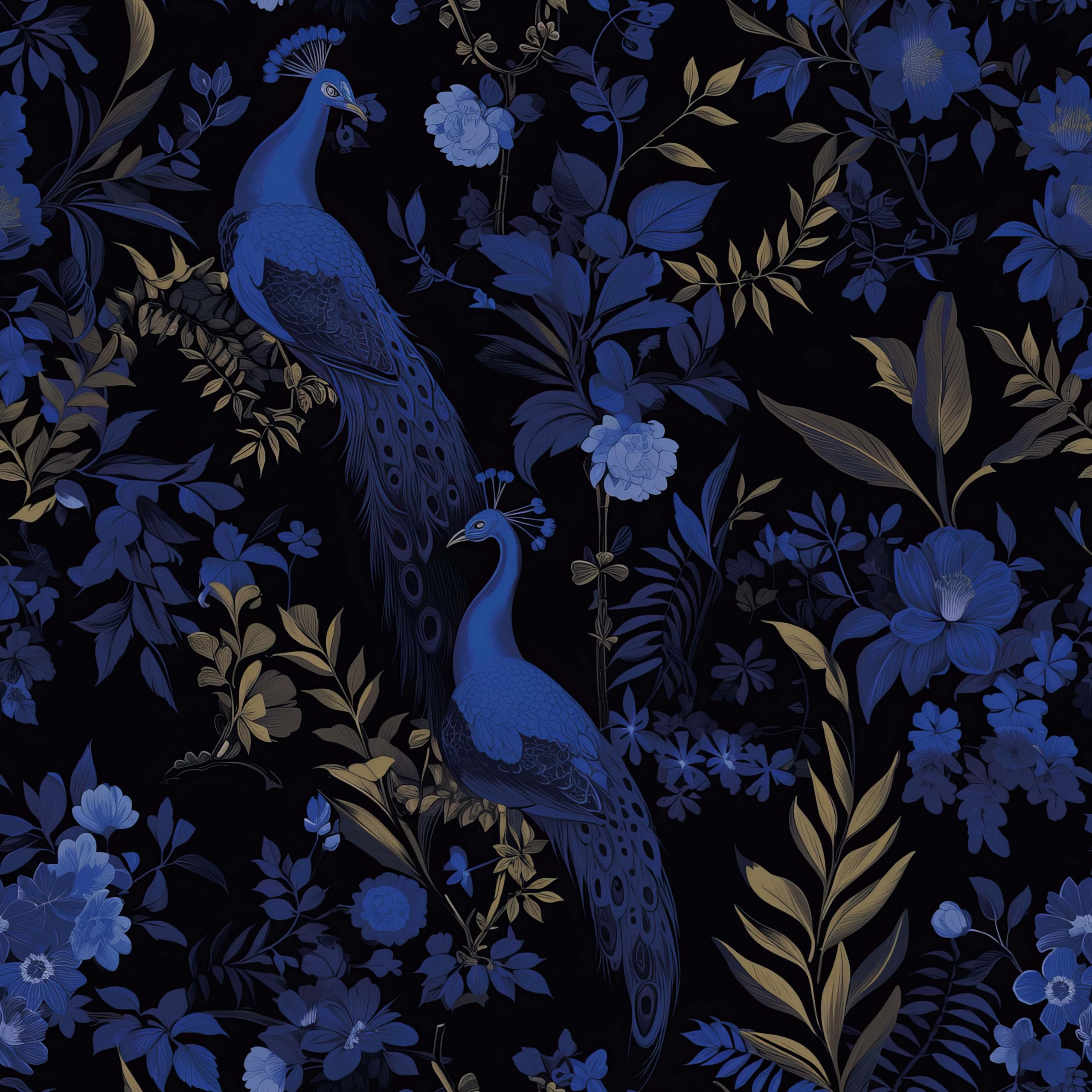 FLFK Black and Dark Blue Peacock Wallpaper,Peel and Stick Wall Mural for Living Room, Bedroom, Kitchen, Office, Apartment Decor 16"x128"