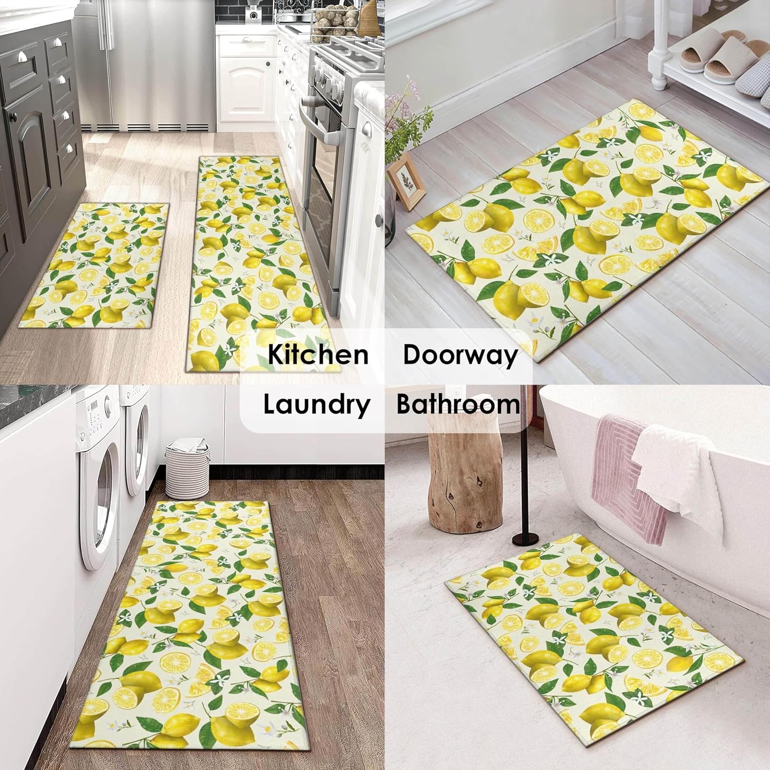 Lemon Kitchen Mats for Floor Kitchen Rugs Sets of 2 Non Slip Washable Kitchen Rugs Anti Fatigue 17x47 Inch and 17x30